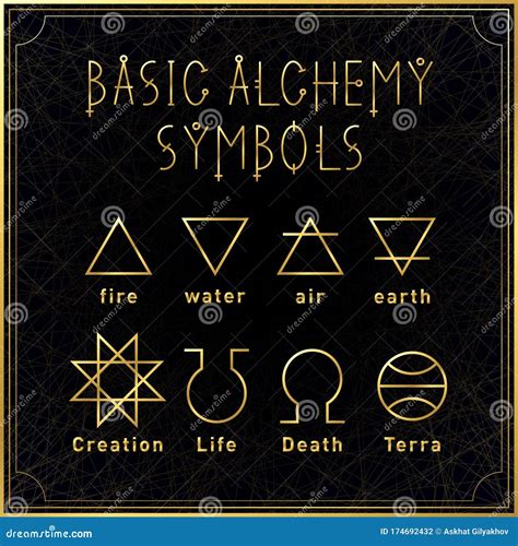 Alchemical Golden Basic Symbols Set On Dark Background Elements Of | Images and Photos finder