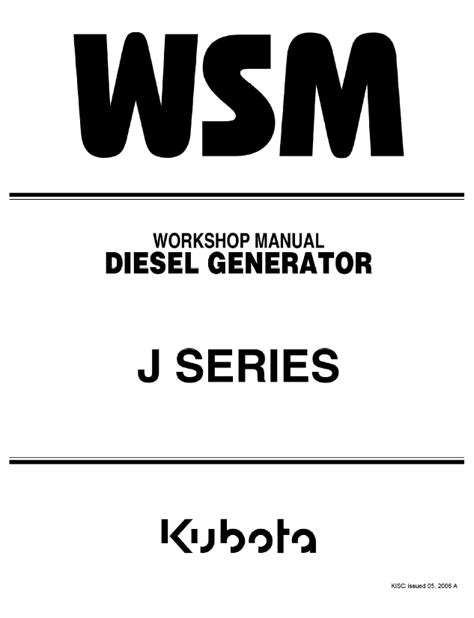 Kubota J Series Diesel Generator Workshop Manual PDF