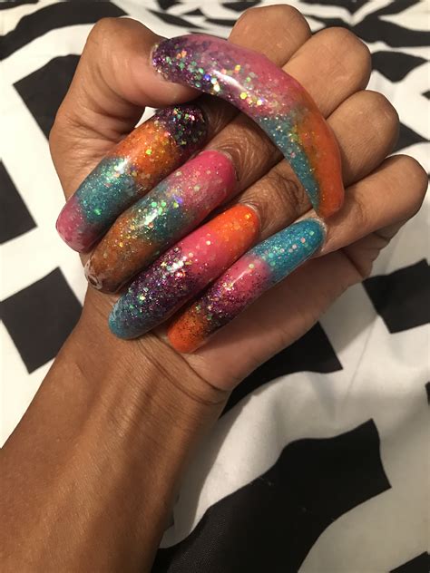 🌈🌈🌈💅🏾 | Curved nails, Long nail designs, Long nails