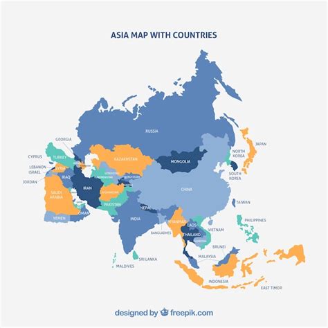 Map of asia continent with different colors | Free Vector
