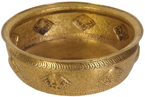 Large Size Ritual Bowl with Ashtamangala Symbols and Vishva Vajra Figure