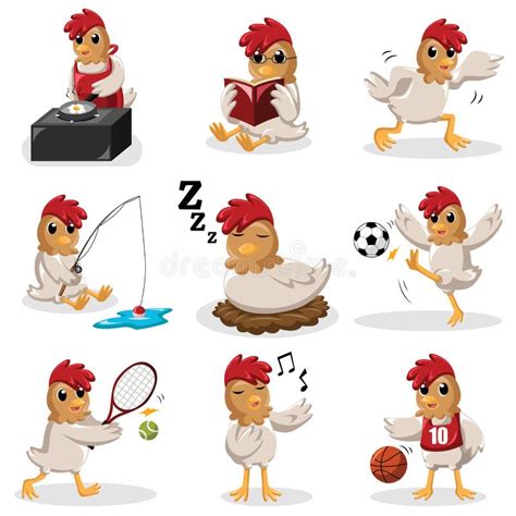 Chicken Characters Doing Different Activities Stock Vector ...