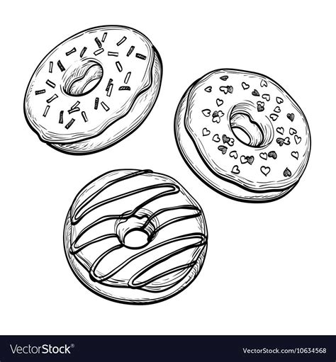 Sketch of donuts vector image on VectorStock | Coloring book art, Donut vector, Colored pencil ...