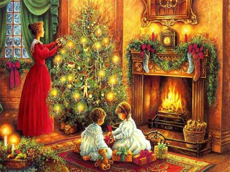 Fireplace Christmas Wallpapers | Christmas scenes, Christmas paintings, Christmas art