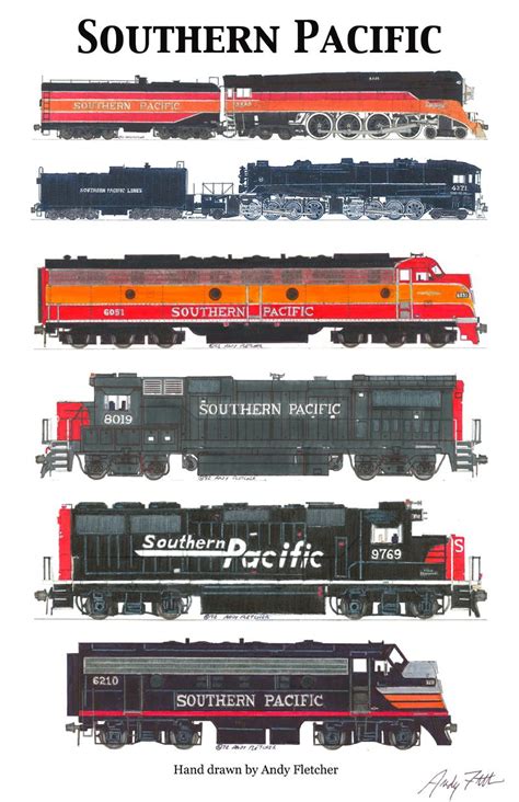 6 hand draw Southern Pacific engine drawings by Andy Fletcher | Electric train, Model trains ...