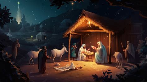 Christmas Scene Of The Manger With Animals And Animals Background, The ...