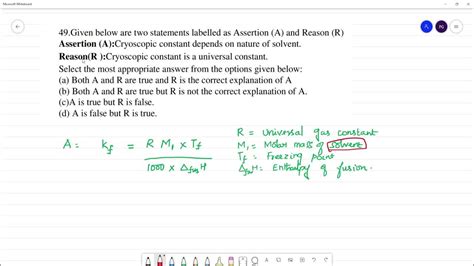 Assertion (A):Cryoscopic constant depends on nature of solvent.Reason(R ...