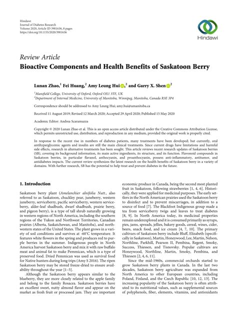 (PDF) Bioactive Components and Health Benefits of Saskatoon Berry