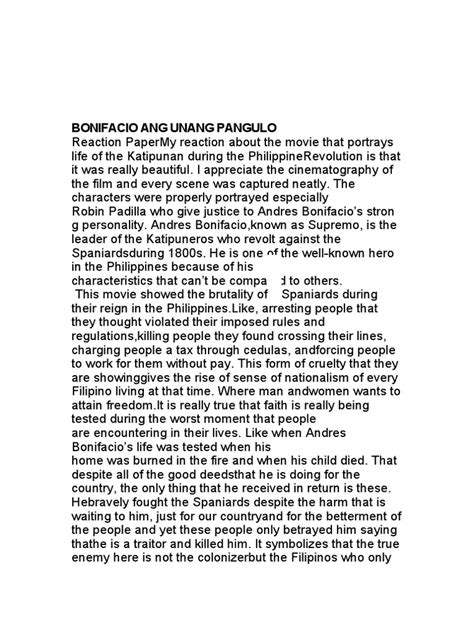 Reflection Paper From Andres Bonifacio Movie | PDF