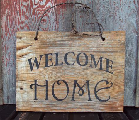 Barn Wood Welcome Home Sign hand painted. Rustic wall decor.