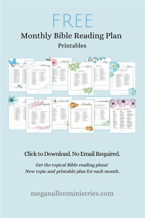 Download your free monthly Bible reading plan. Each month focuses on a new topic. Download the ...