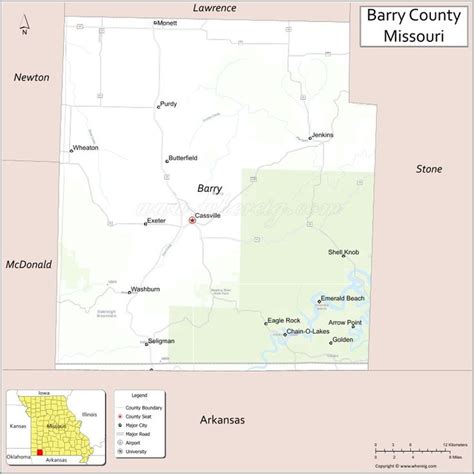 Map of Barry County, Missouri showing cities, highways & important ...