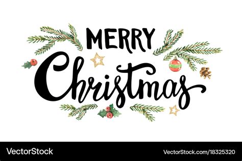 Merry christmas lettering with watercolor fir Vector Image