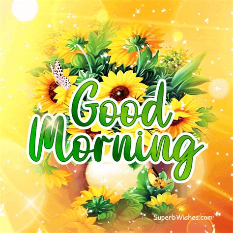 Good Morning GIF With Beautiful Sunflowers | SuperbWIshes.com