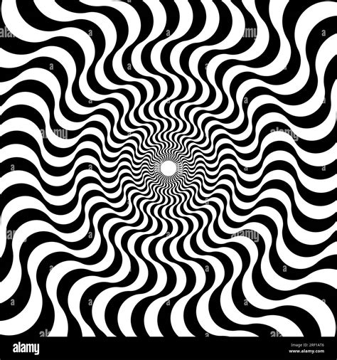 Optical illusion background. Black and white abstract distorted wavy lines surface. Radial waves ...