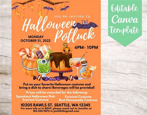 Editable and Printable Cute Halloween Potluck Invitation Flyer Template ...