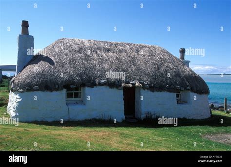 A traditional croft house, North Uist, Outer Hebrides islands, Scotland ...