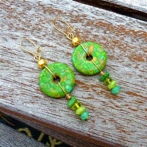 Green Turquoise and Gold Earrings gold plated Czech glass | Etsy | Green turquoise, Etsy pins ...