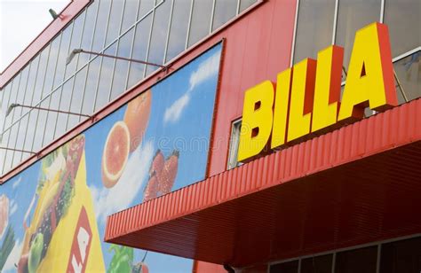 Logo of Billa Grocery Chain on the Grey Wall of a Shopping Mal ...