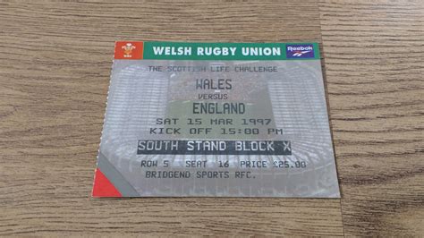 Wales v England 1997 Rugby Ticket - Rugbyreplay