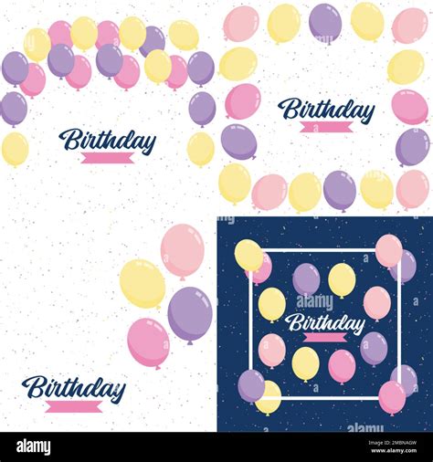 Happy Birthday in a playful. hand-drawn font with a background of balloons and confetti Stock ...