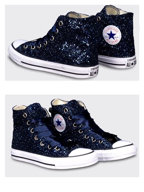 Women's Sparkly Glitter Converse All Stars High Top - Navy Blue ...