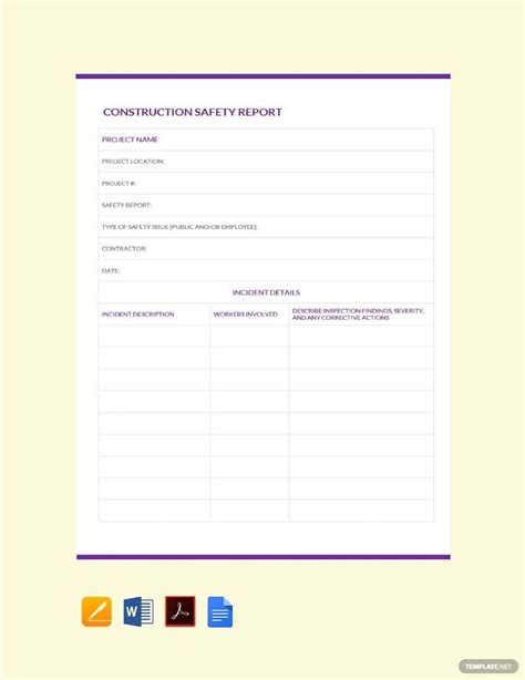 Construction Safety Report Template in Word, Pages, PDF, Google Docs ...