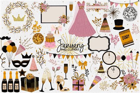 January Clipart | New Years Eve Clipart Graphic by illuztrate ...