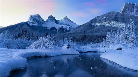 Canada Canadian Rockies Mountain Nature River Snow Winter Winter, HD ...