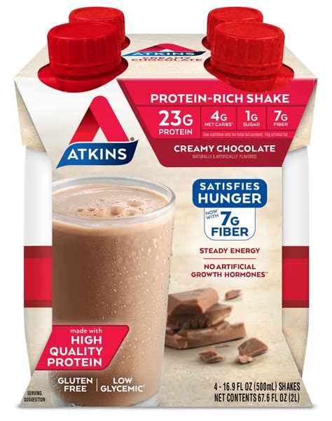 Atkins Meal Size Protein-Rich Shake, Creamy Chocolate, Keto Friendly, 4 ...