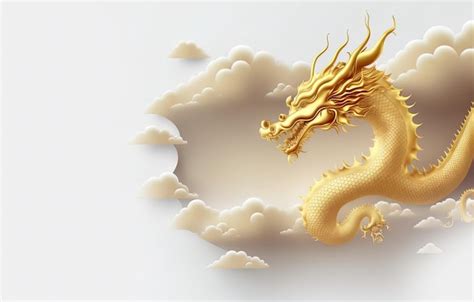 Premium Photo | Golden chinese dragon with paper clouds on yellow