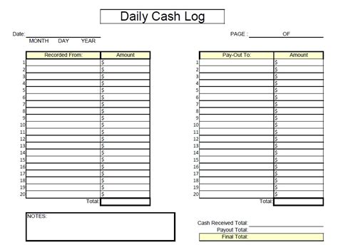 Printable Daily Cash Log Template - Printable Templates