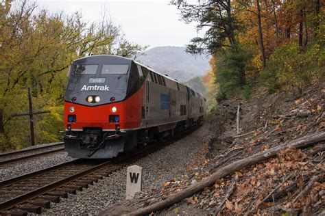 Amtrak heritage unit 156 leads the fall special near Brooks, WV, October 24, 2015. Photo by Alex ...