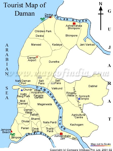 Daman & Diu Tourist Map, Daman and Diu Travel Map, Tourism Map of Daman and Diu, Daman and Diu ...