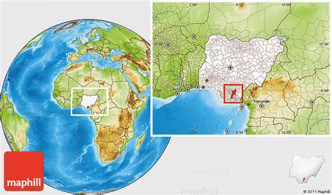 Physical Location Map of Abia, highlighted country, within the entire country