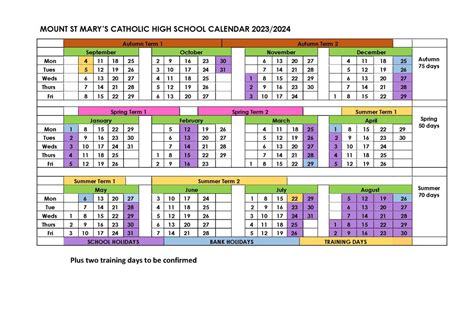 School Calendar & Day – Mount St Mary's