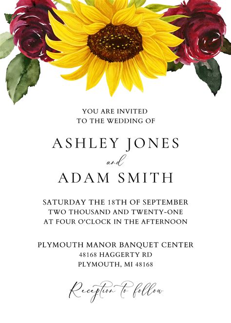 Sunflower Wedding Invitation Template