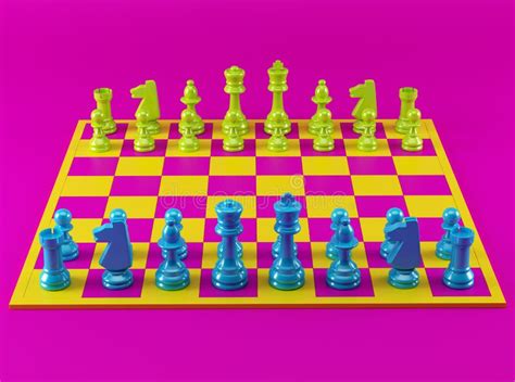 Colorful Chess Pieces and Chess Board. 3d Rendering Stock Illustration - Illustration of ...