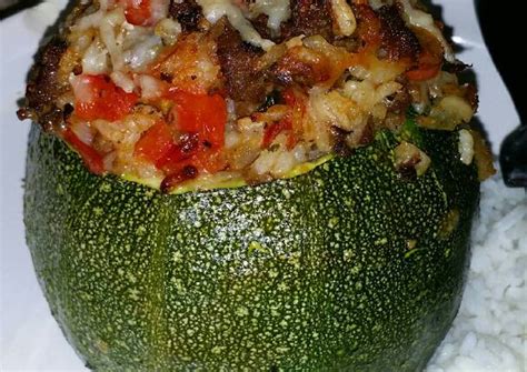 Round, Stuffed Zucchini with Brown Rice, Ground Beef, Red Pepper Recipe by Michelle - Cookpad