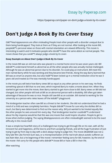 Don't Judge A Book By Its Cover Essay Example