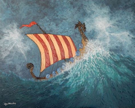 Dragon´s Vengance - Viking Ship Storm Se, Painting by Liza Wheeler | Artmajeur