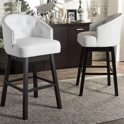 Baxton Studio Avril White Faux Leather Upholstered 2-Piece Bar Stool ...