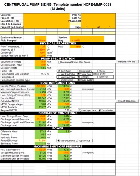 Centrifugal Pump Calculation | Excel Template