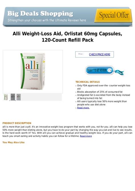 Alli weight loss aid, orlistat 60mg capsules, 120-count refill pack