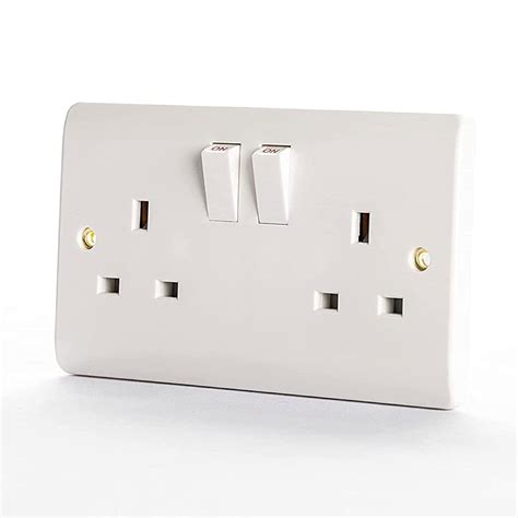 Buy 13A 2 Gang Double Pole Switch Socket White - Square Electric Wall Socket with Round Edge and ...