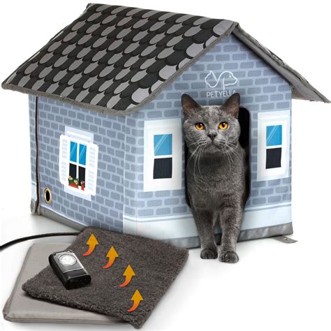 PETYELLA Heated cat Houses for Outdoor Cats in Winter - Heated Outdoor cat House Weatherproof ...