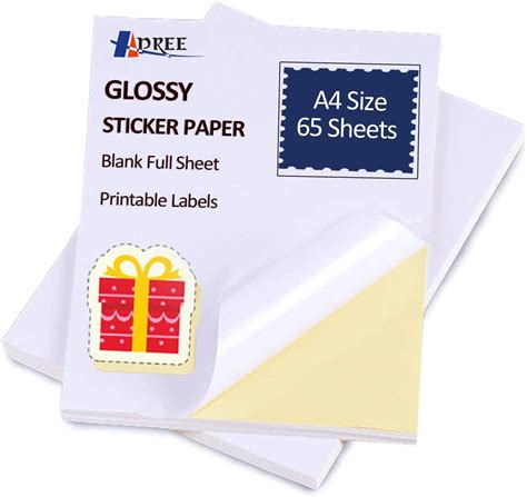 65 Sheets Glossy Sticker Paper, A4 Self Adhesive Sticker Label Paper for Laser and Inkjet ...