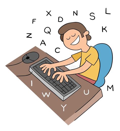 Cartoon Man Typing with Ten Fingers on the Keyboard, Vector Illustration Stock Vector ...