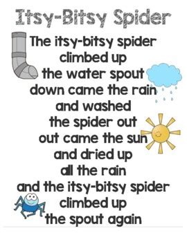 Itsy Bitsy Spider Rhyme Lyrics by Mrs Romano | Teachers Pay Teachers