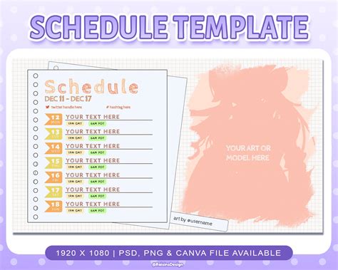 Stream Schedule Template for Twitch & Youtube Streaming / Cute - Etsy